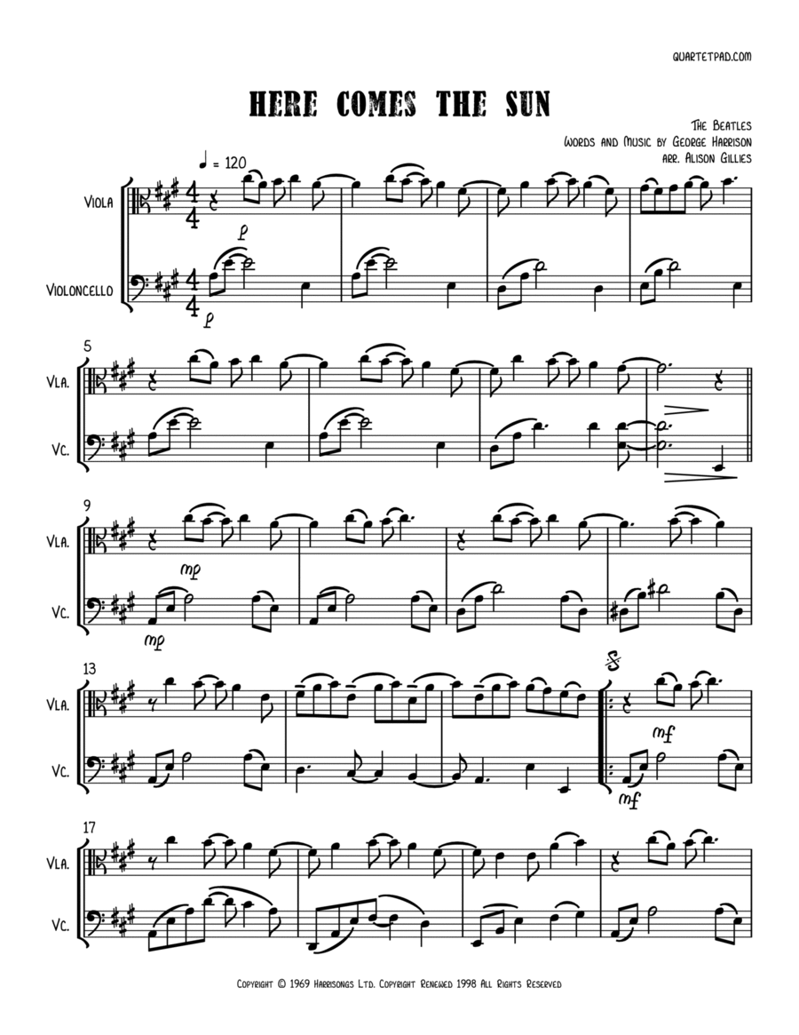Here Comes The Sun String Duet scores gallery preview page 1