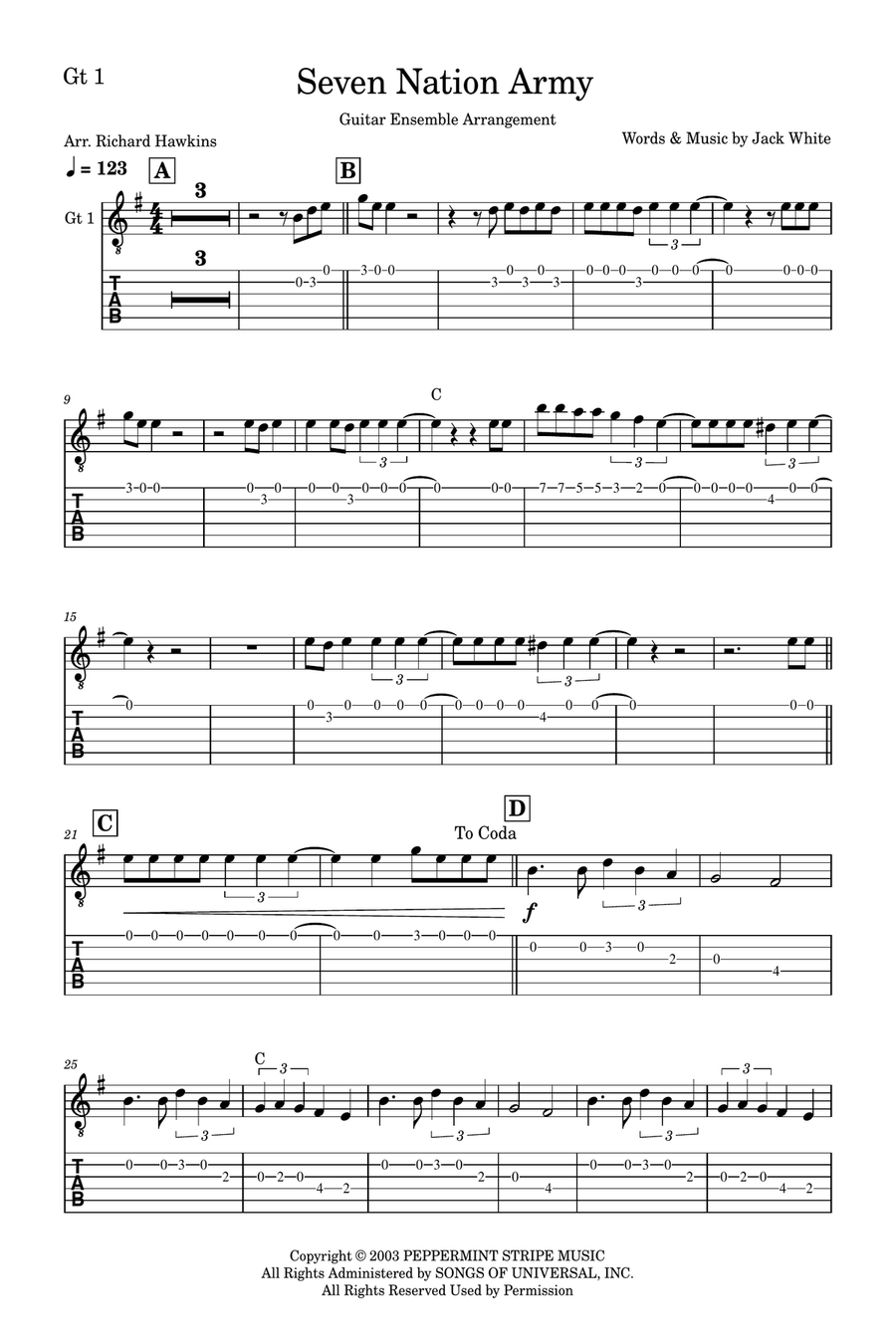 Seven Nation Army Guitar Ensemble scores gallery preview page 5