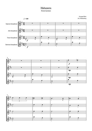 Habanera - Carmen - Georges Bizet, for Saxofone Quartet in a easy version. Score and Parts included.