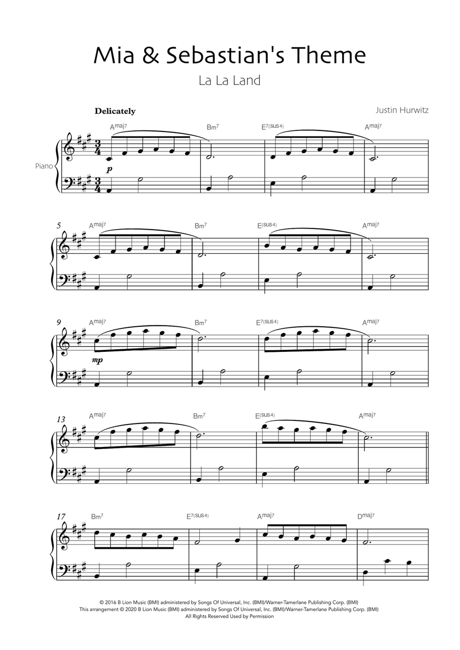 Mia & Sebastian's Theme Easy Piano scores gallery preview page 1