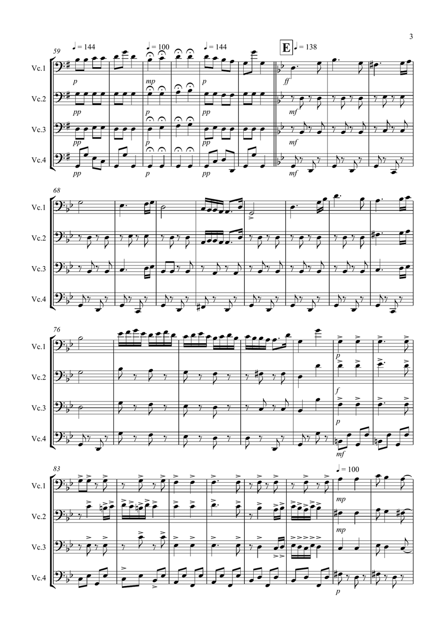 Hungarian Dance No.5 for Cello Quartet Cello Solo scores gallery preview page 3