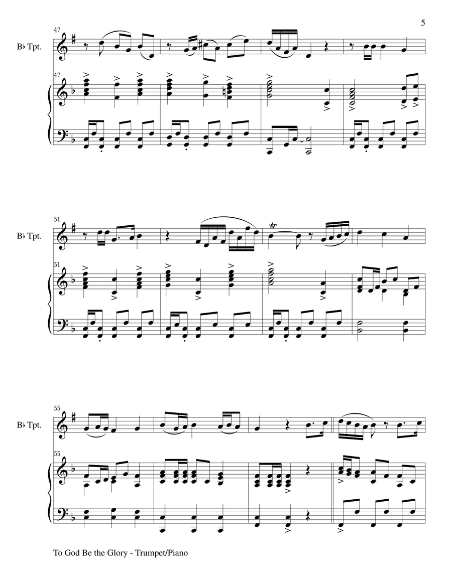 TO GOD BE THE GLORY (Duet – Bb Trumpet and Piano/Score and Parts) Trumpet Duet scores gallery preview page 5