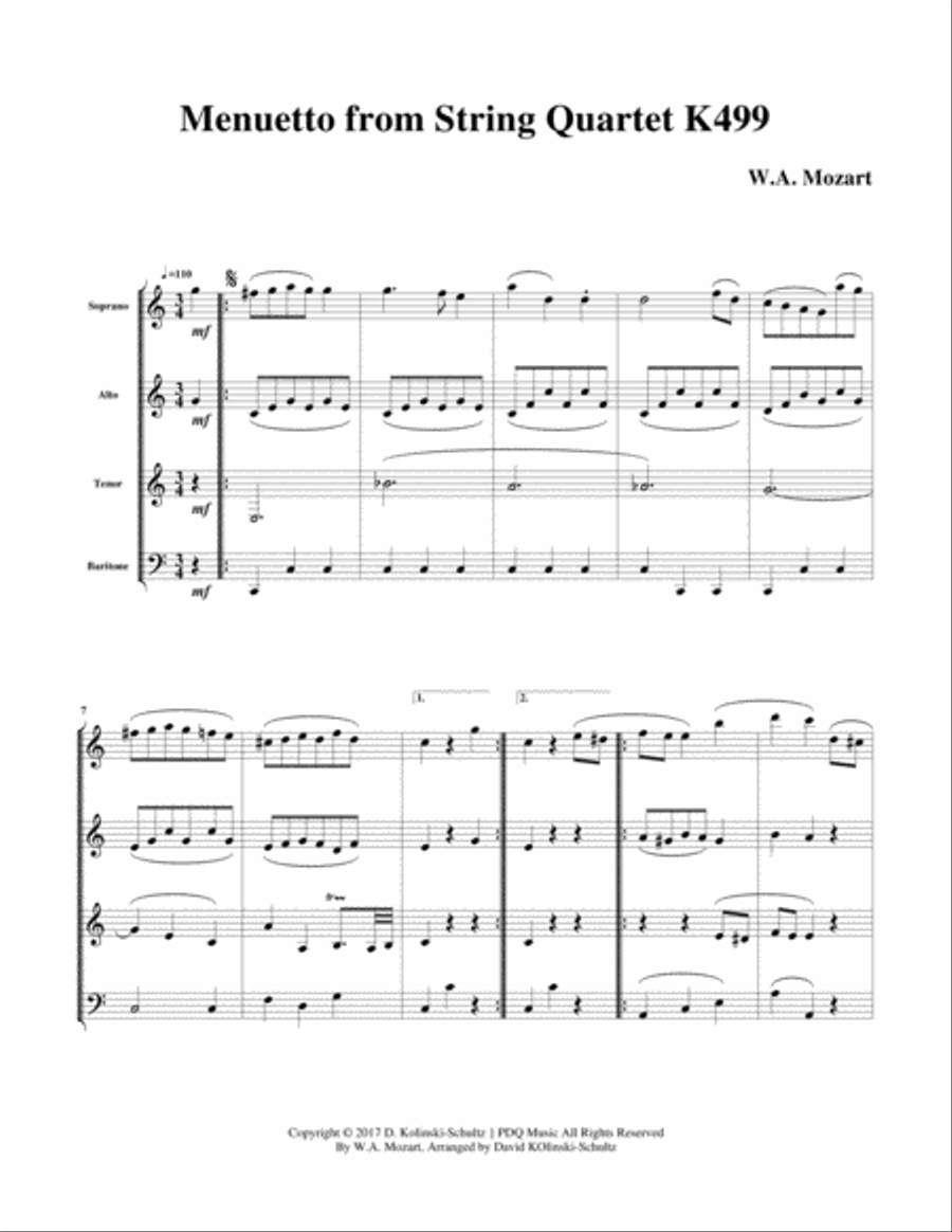 Menuetto for Sax Quartet Saxophone Quartet scores gallery preview page 3
