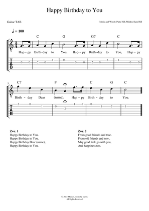 Happy Birthday to You (GUITAR TAB) [Patty Hill, Mildred Jane Hill]