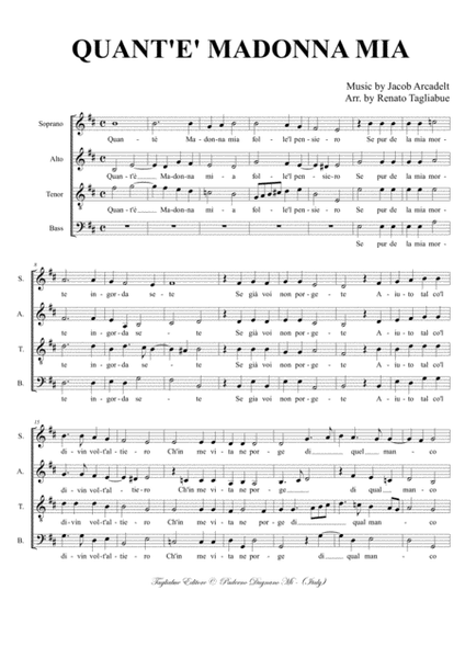 QUANT'E' MADONNA MIA - Arcadelt - For SATB Choir image number null