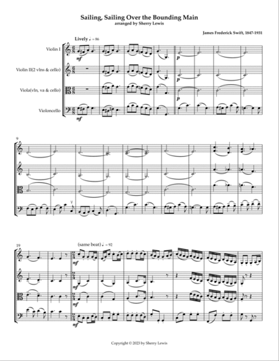 Sailing, Sailing Over the Bounding Main String Trio scores gallery preview page 4