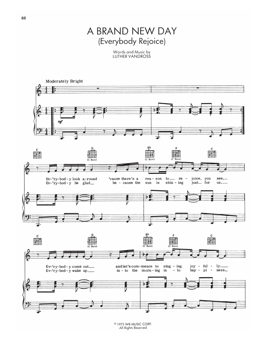 A Brand New Day (from The Wiz) Piano, Vocal, Guitar scores gallery preview page 1