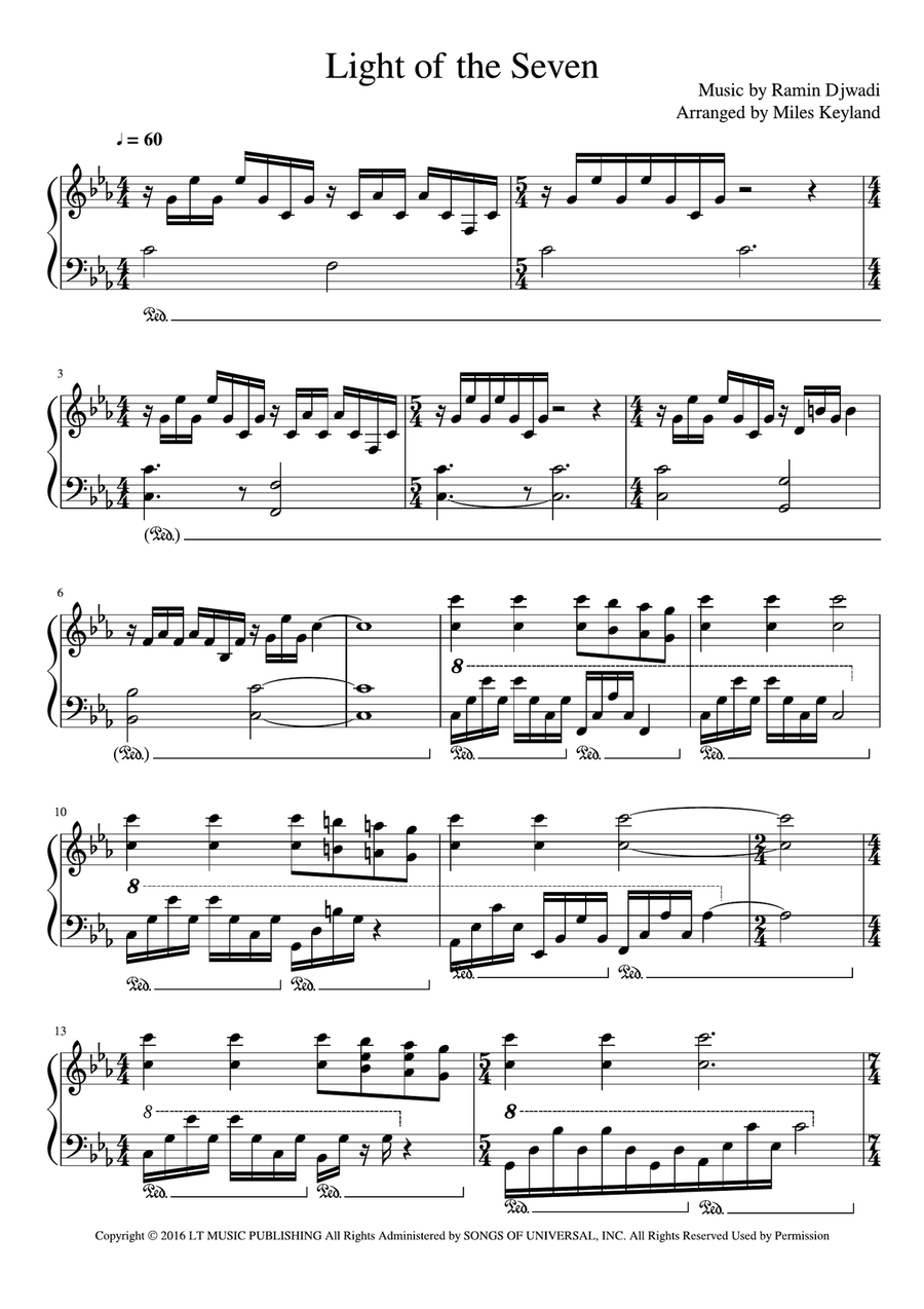 Light Of The Seven Piano Solo scores gallery preview page 1