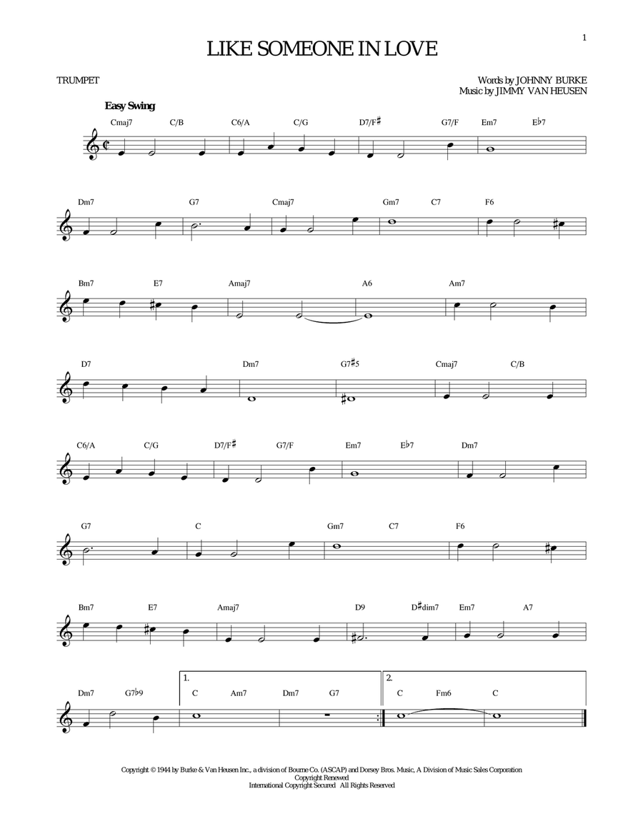 Like Someone In Love Trumpet Solo scores gallery preview page 1