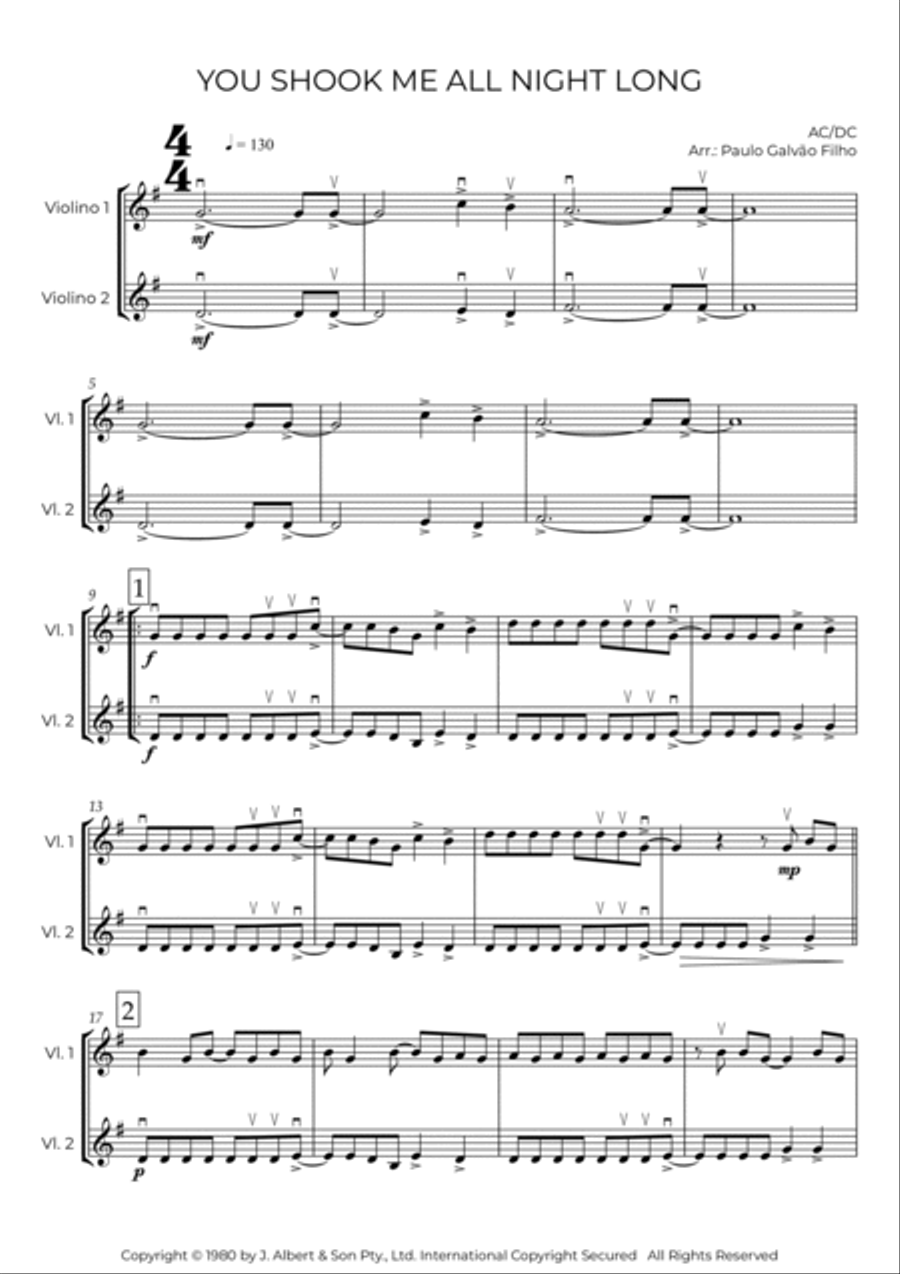 You Shook Me All Night Long String Duet scores gallery preview page 2