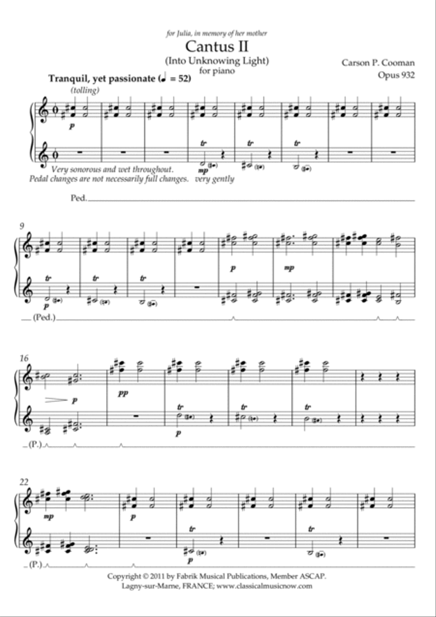 Carson Cooman - Cantus II (Into Unknowing Light) (2011) for piano Piano Solo scores gallery preview page 3