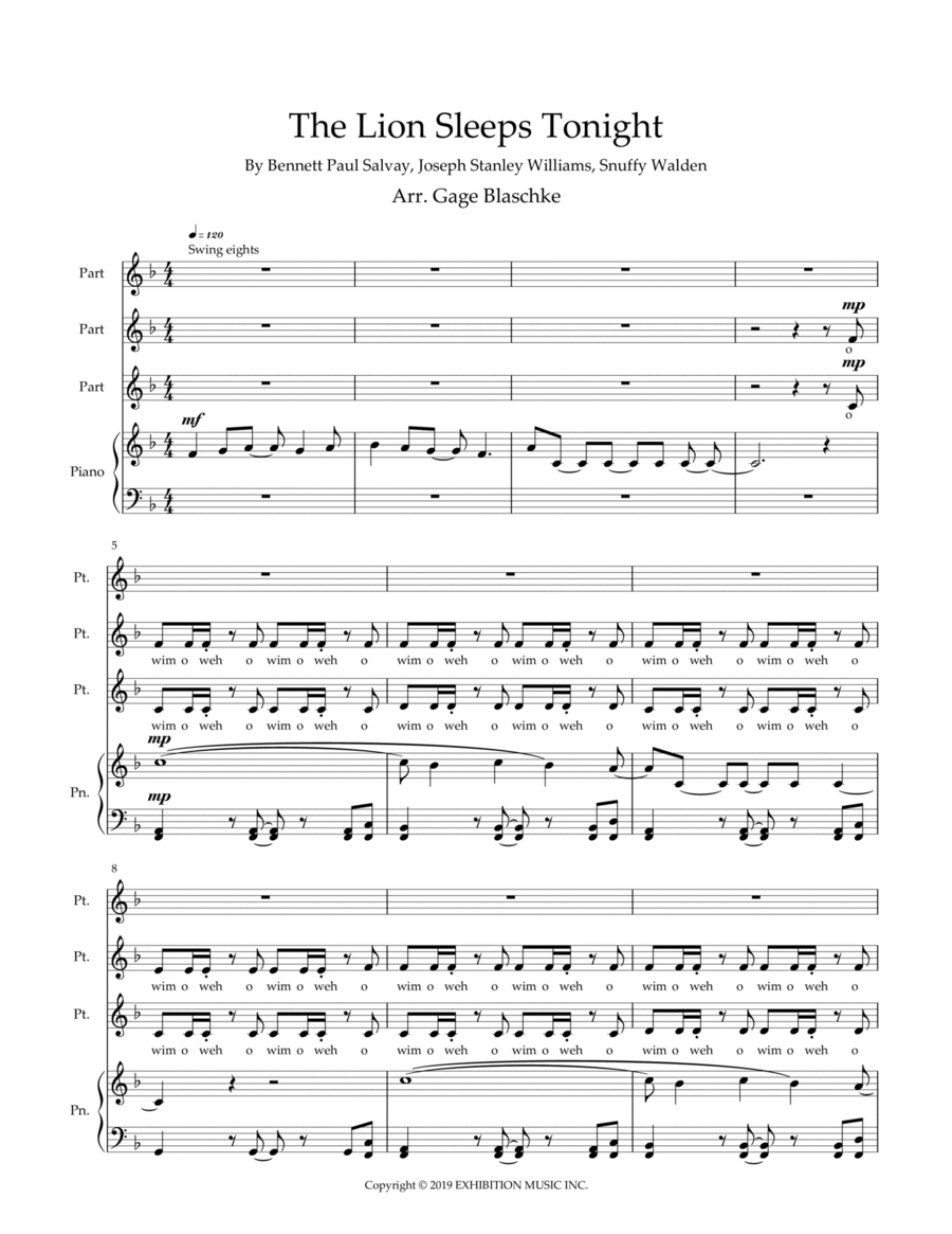 The Lion Sleeps Tonight 2-Part scores gallery preview page 1