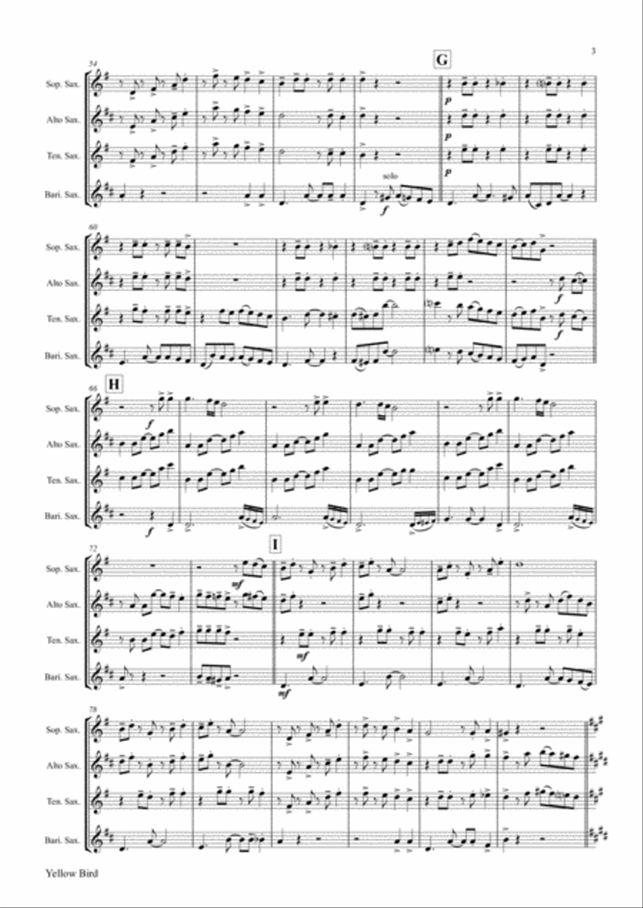 Yellow Bird - Haitian Folk Song - Calypso - Saxophone Quartet Saxophone Quartet scores gallery preview page 4