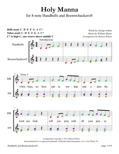 Holy Manna (for 8-note Bells and Boomwhackers with Color Coded Notes) image number null