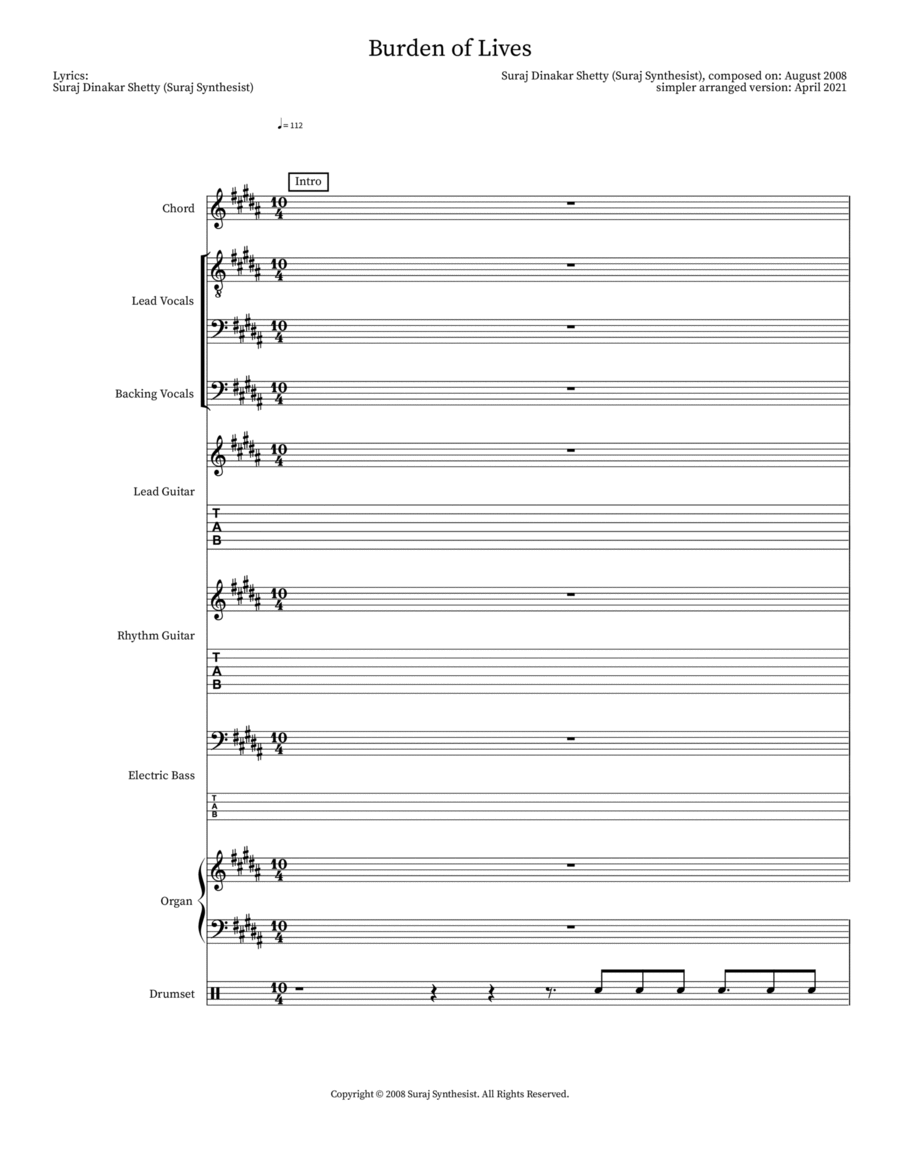 Burden of Lives Bass Guitar scores gallery preview page 1