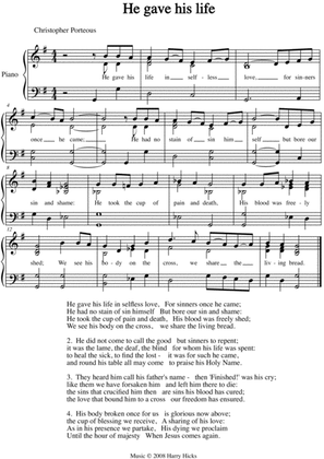 He gave His life. A new tune to a wonderful old hymn.