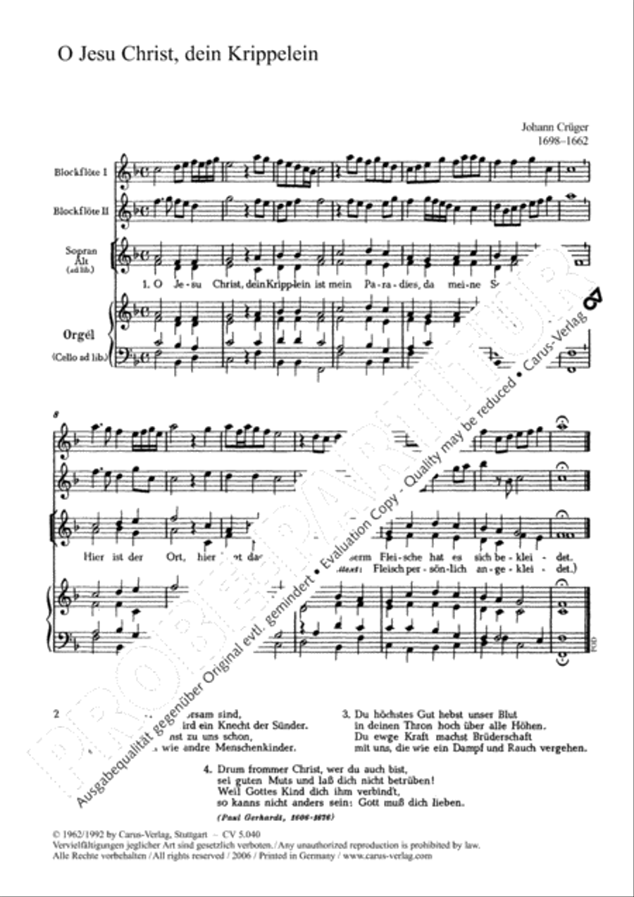 O Jesu Christ, dein Kripplein SA scores gallery preview page 2