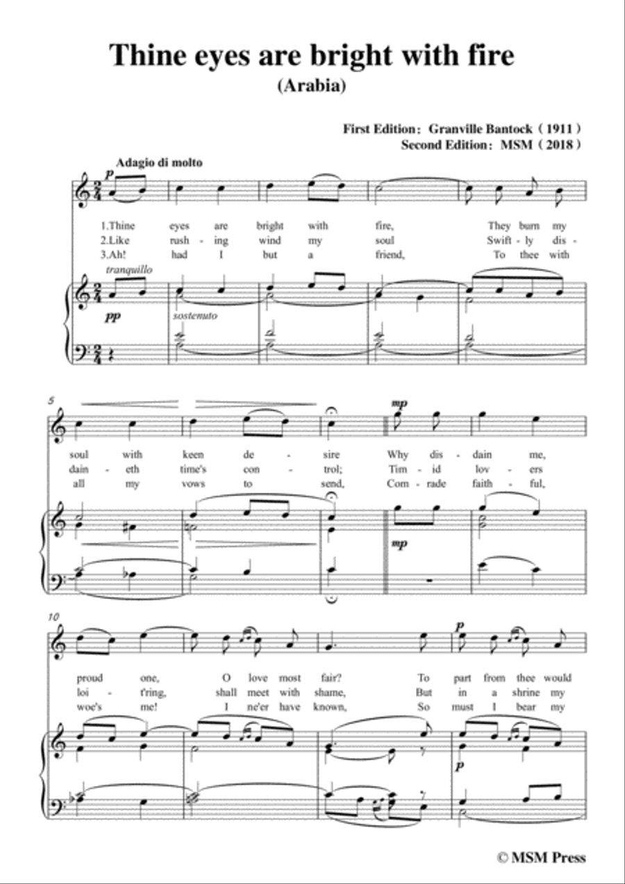 Bantock-Folksong,Thine eyes are bright with fire,in C Major,ffor Voice and Piano Voice Solo scores gallery preview page 3