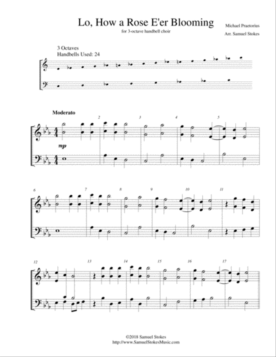 Lo, How a Rose E'er Blooming - for 3-octave handbell choir 3-Octaves scores gallery preview page 1