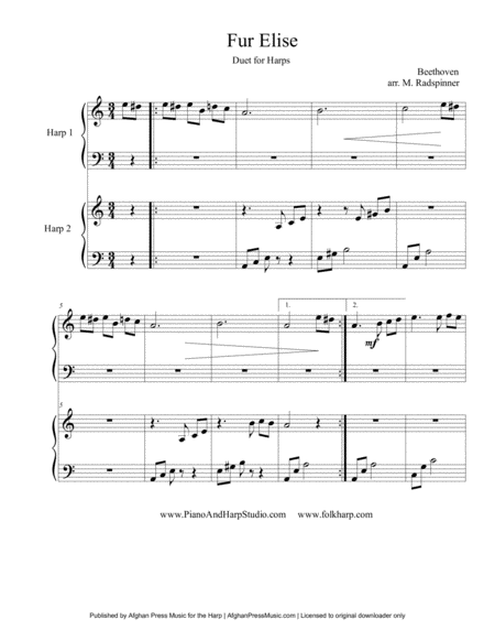 Beethoven's Fur Elise Easy Harp Duet