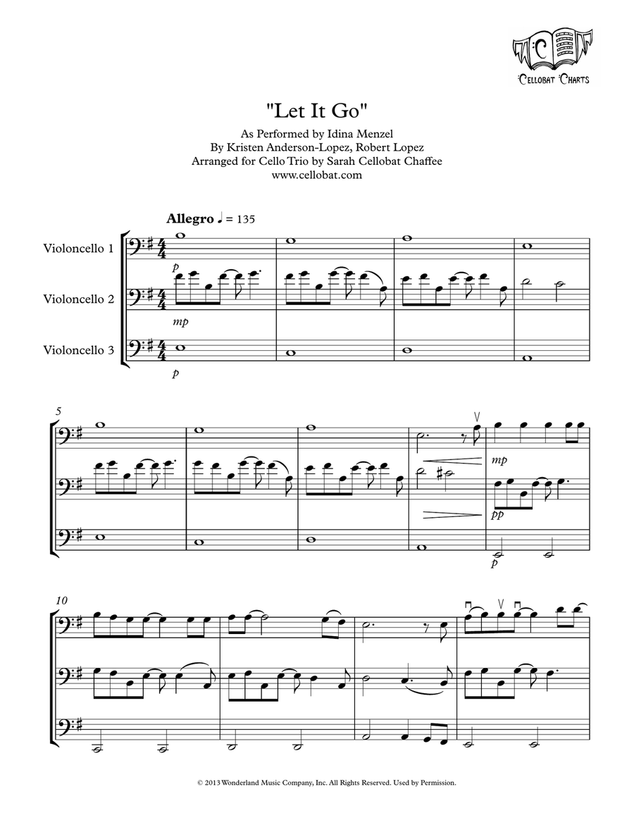 Let It Go by Idina Menzel Cello - Digital Sheet Music