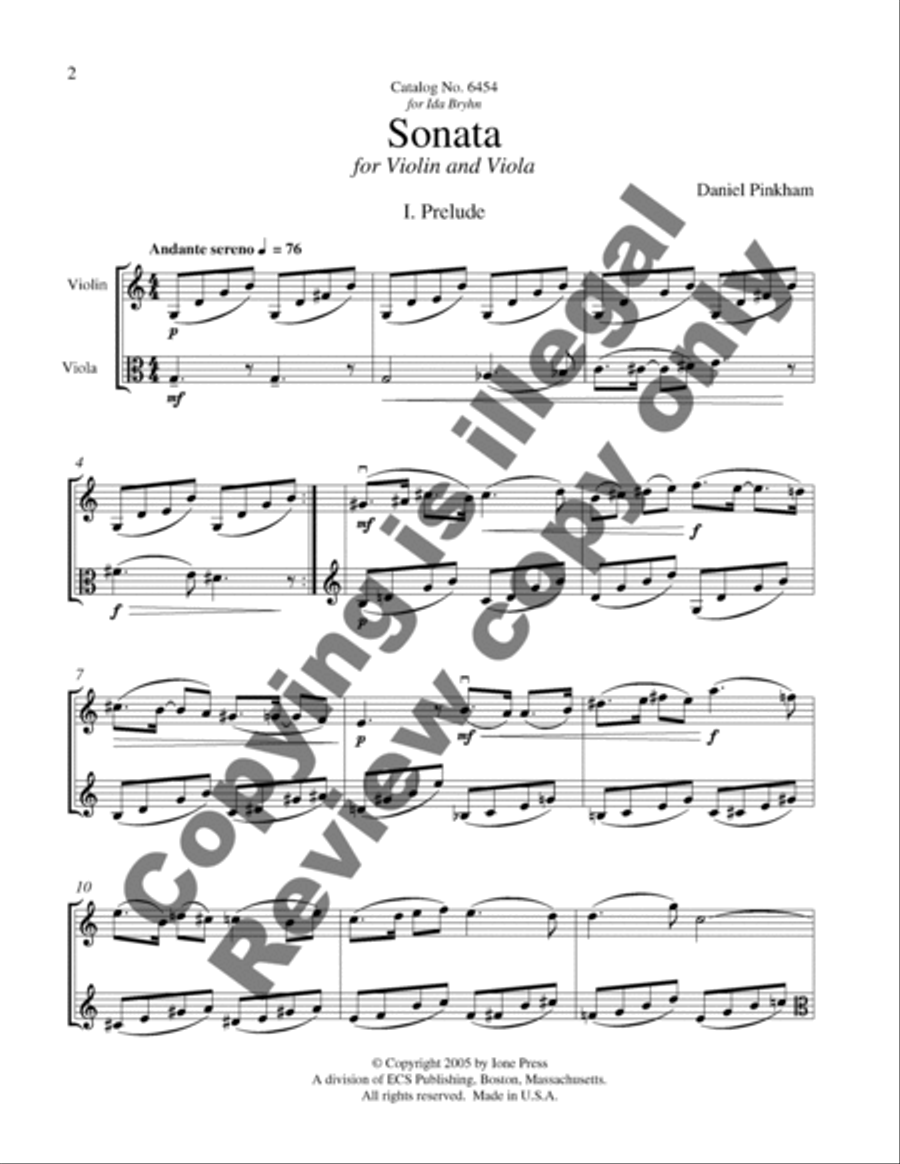 Sonata for Violin and Viola Viola scores gallery preview page 10