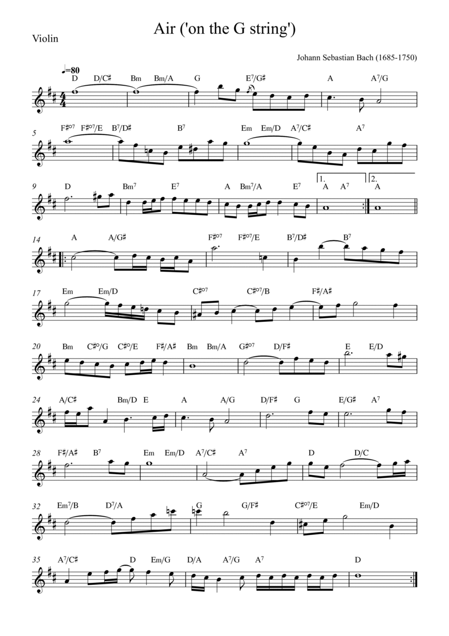 Air ('on the G string') - Violin (with chords) Violin Solo scores gallery preview page 1