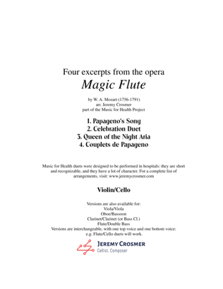 Book cover for Mozart: Magic Flute selections - Music for Health Duet Violin/Cello