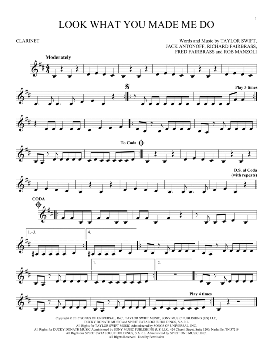 Look What You Made Me Do Clarinet Solo scores gallery preview page 1