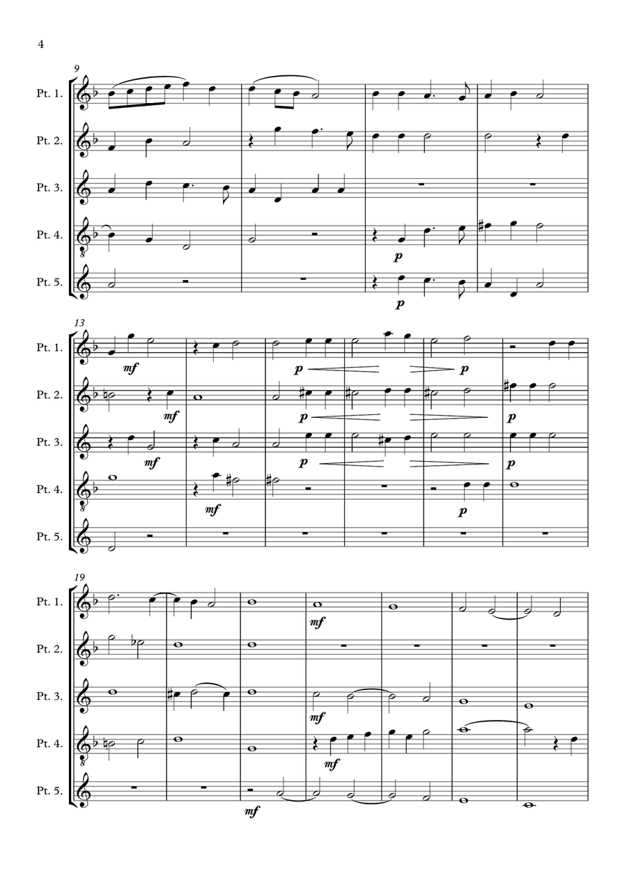 Monteverdi First Book of Madrigals - No 16. La Vaga Pastorella Brass Ensemble scores gallery preview page 4