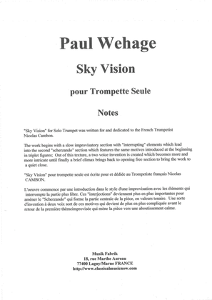 Book cover for Paul Wehage: Sky Vision for solo trumpet