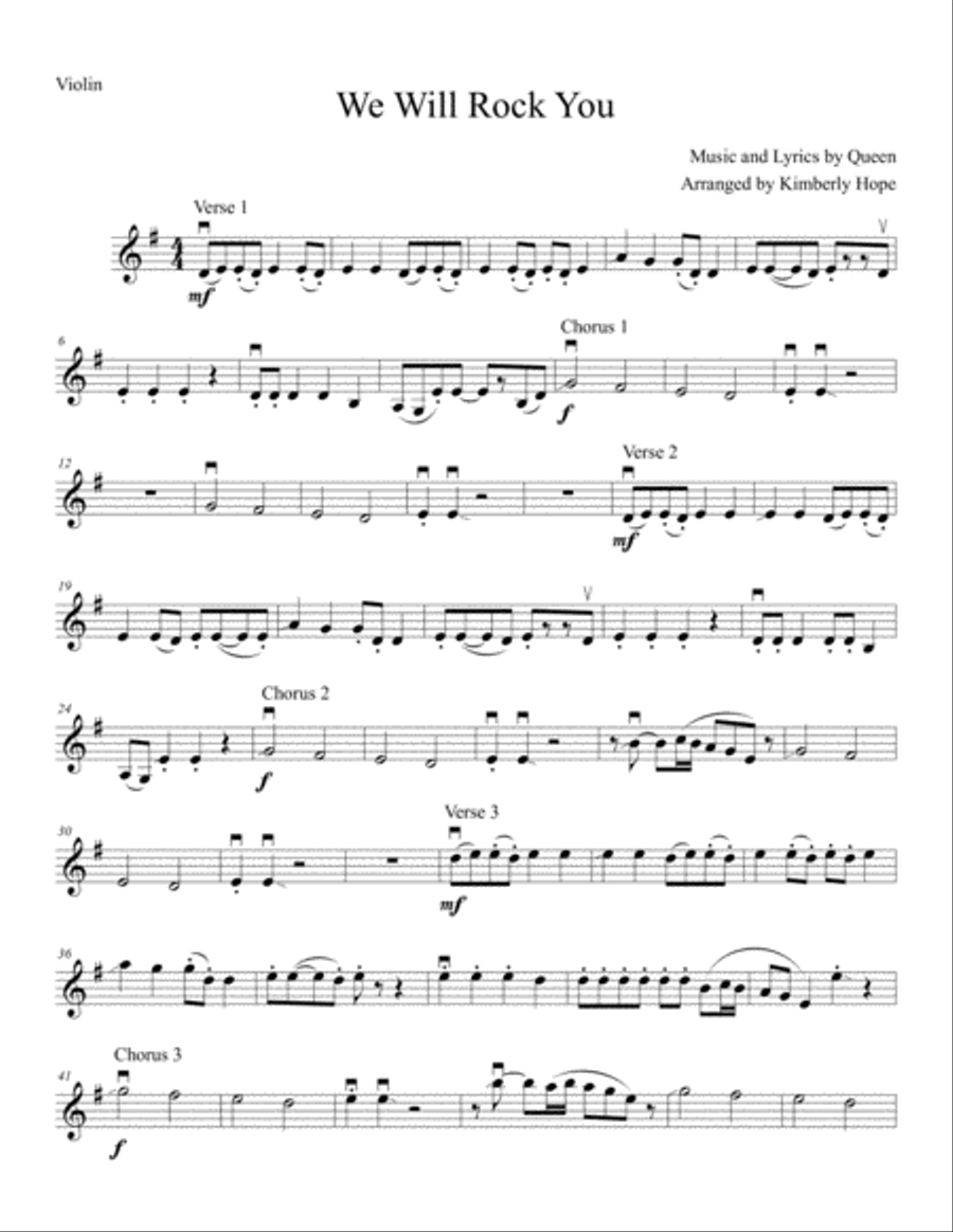 We Will Rock You Violin Solo scores gallery preview page 1