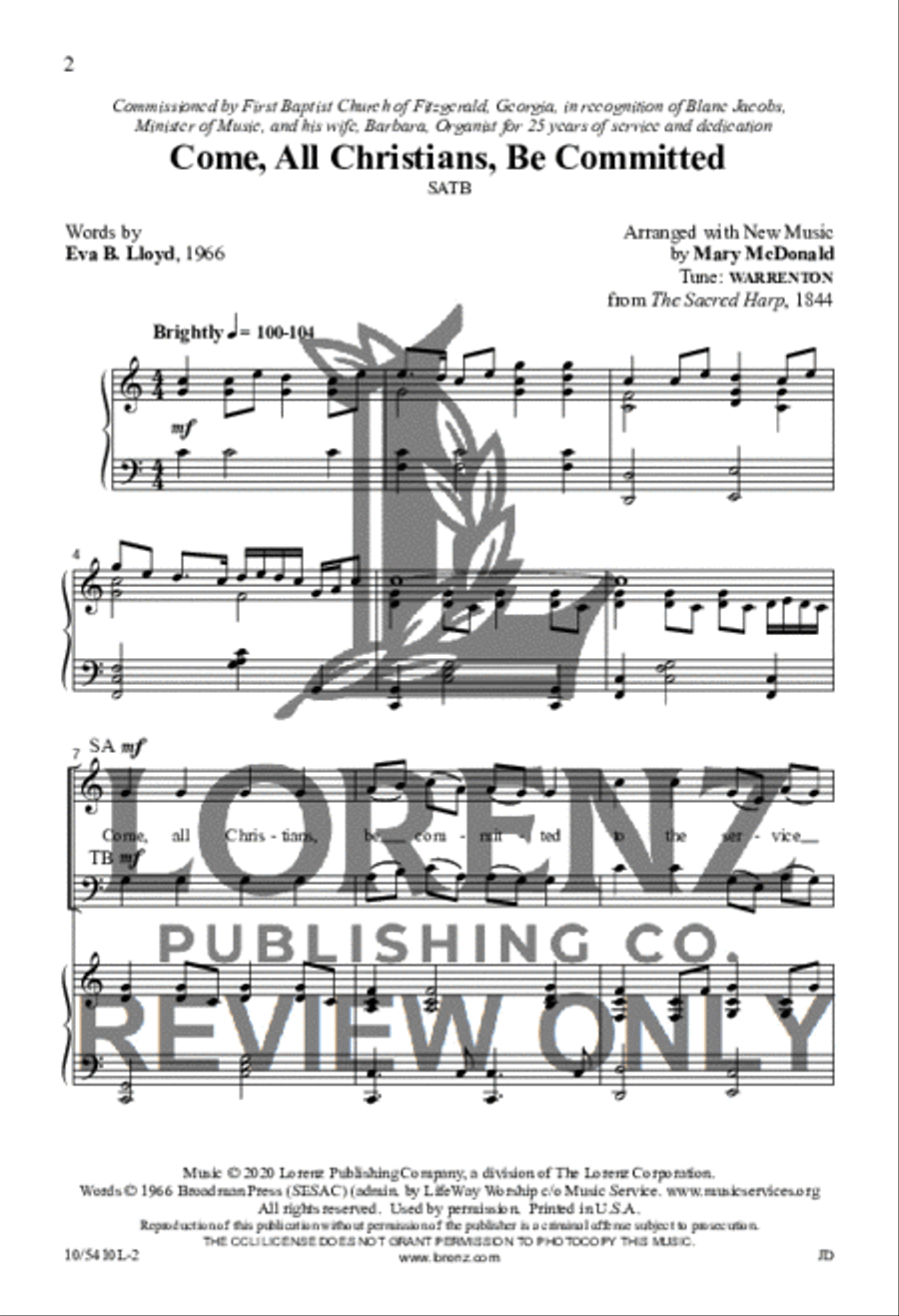 Come, All Christians, Be Committed 4-Part scores gallery preview page 2