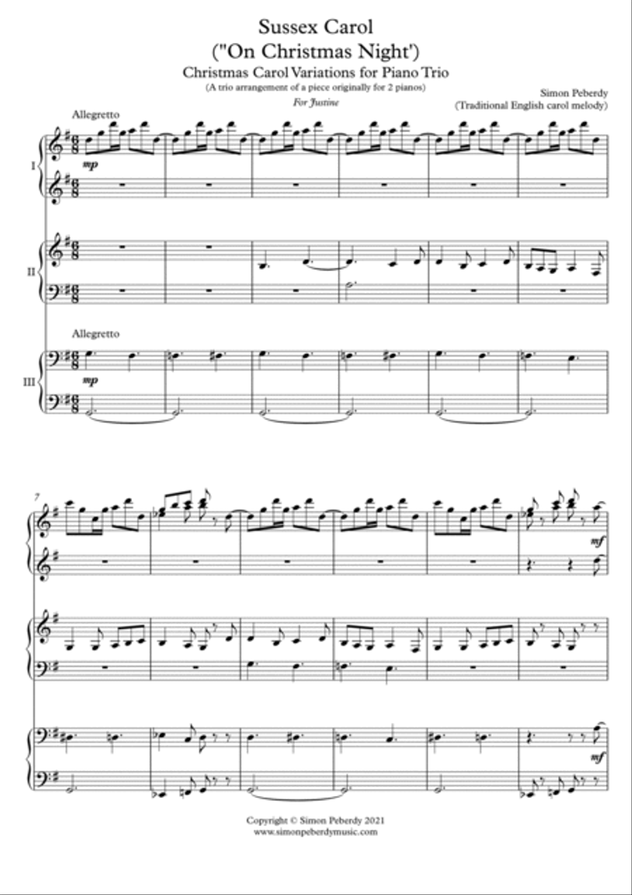 Sussex Carol "On Christmas Night" - Christmas Carol Variations for Piano Trio (on a traditional melo image number null