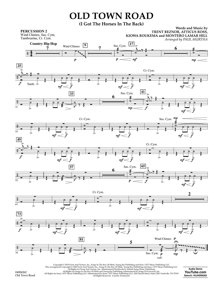 Old Town Road (arr. Paul Murtha) - Percussion 2 Concert Band scores gallery preview page 1