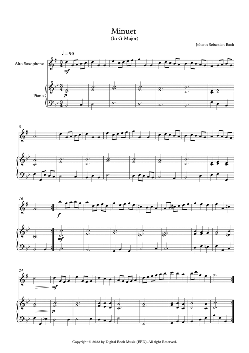 Minuet (In G Major) - Johann Sebastian Bach (Alto Sax + Piano) image number null