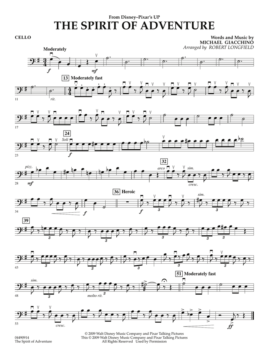The Spirit Of Adventure (from Up) - Cello Orchestra scores gallery preview page 1