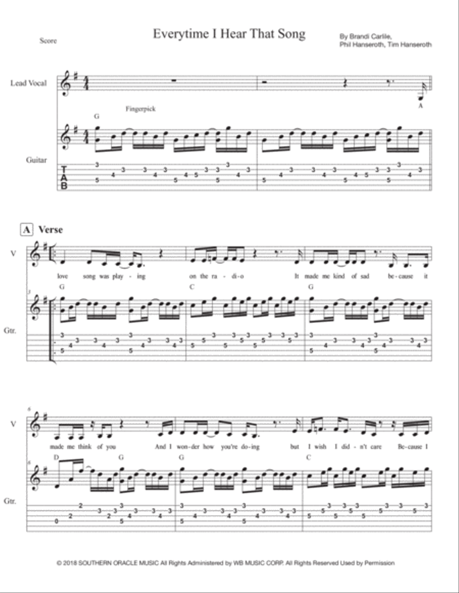 Every Time I Hear That Song Guitar scores gallery preview page 1