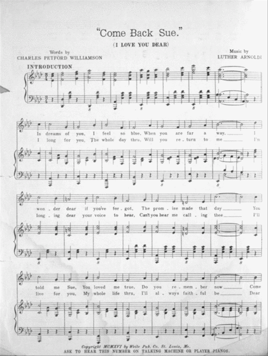 Come Back Sue, I Love You Dear Voice scores gallery preview page 2