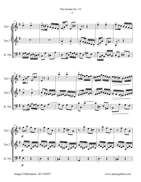 BACH: Trio Sonata No. 6 BWV 530 for Brass Trio image number null