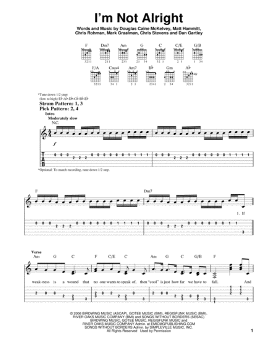 I'm Not Alright Acoustic Guitar scores gallery preview page 1