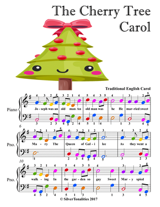 The Cherry Tree Carol Easy Piano Sheet Music with Colored Notes