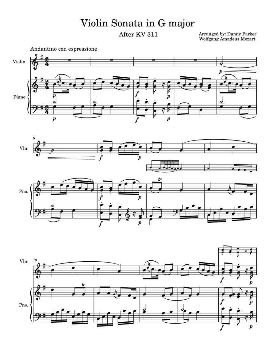 Violin Sonata in G major, after Mozart's K. 311: Andantino con espressione Chamber Music scores gallery preview page 2