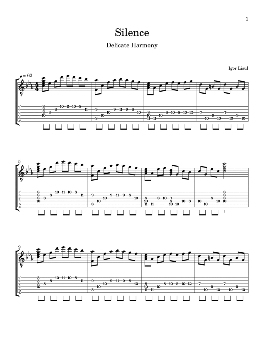 Silence Guitar Tablature scores gallery preview page 1