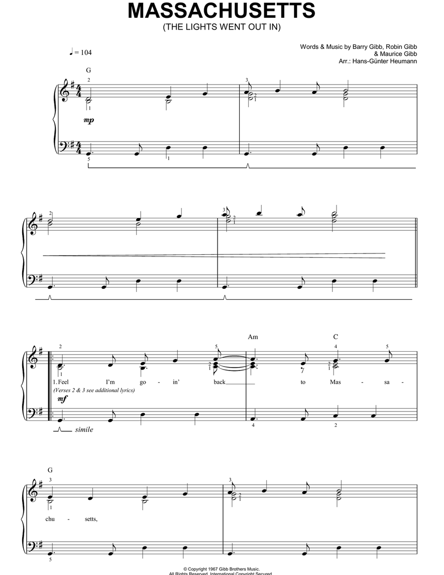 Massachusetts Massachusetts Easy Piano scores gallery preview page 1