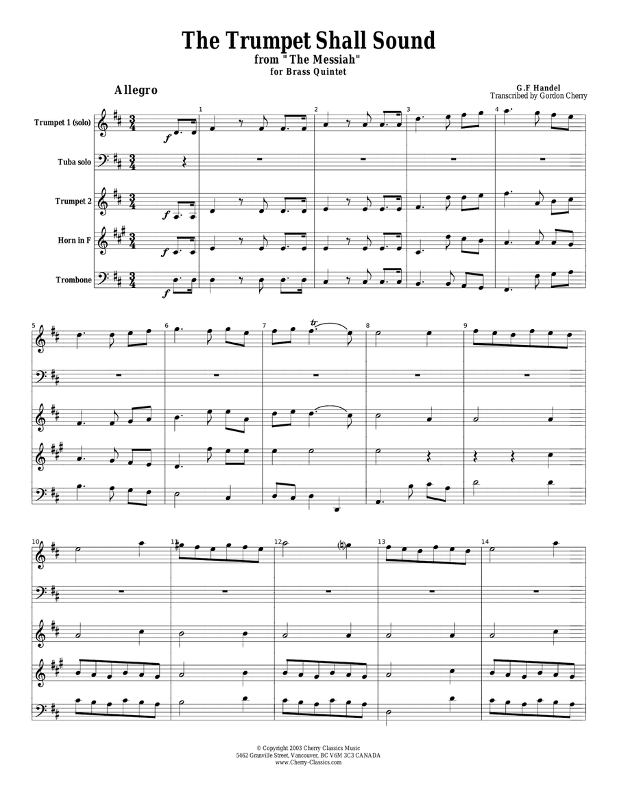 Trumpet Shall Sound (Key of D) for Brass Quintet Small Ensemble scores gallery preview page 1