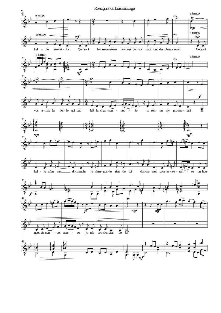 Rossignol du bois sauvage for alto voice, alto recorder and guitar Small Ensemble scores gallery preview page 2