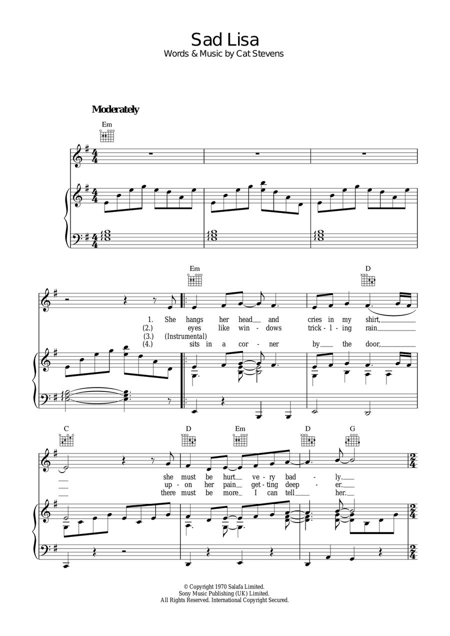 Sad Lisa Piano, Vocal, Guitar scores gallery preview page 1