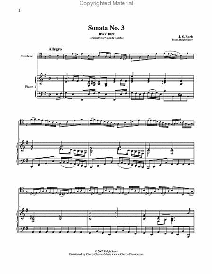 Three Gamba Sonatas for Trombone & Piano Piano Accompaniment scores gallery preview page 7