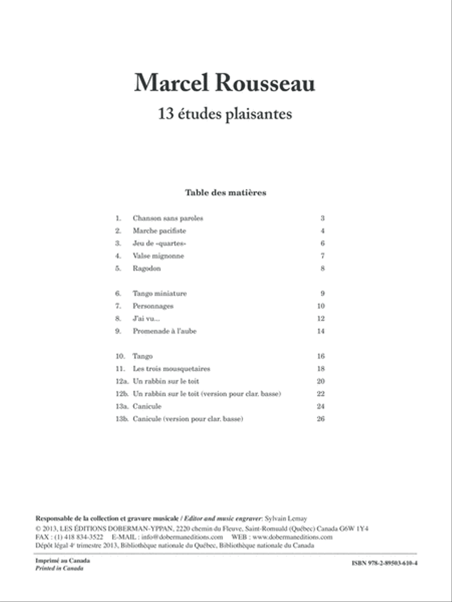 13 études plaisantes Bass Clarinet scores gallery preview page 1